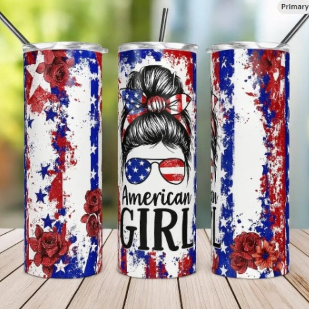 Stars & Stripes Chic 20oz Skinny American Girl Tumbler